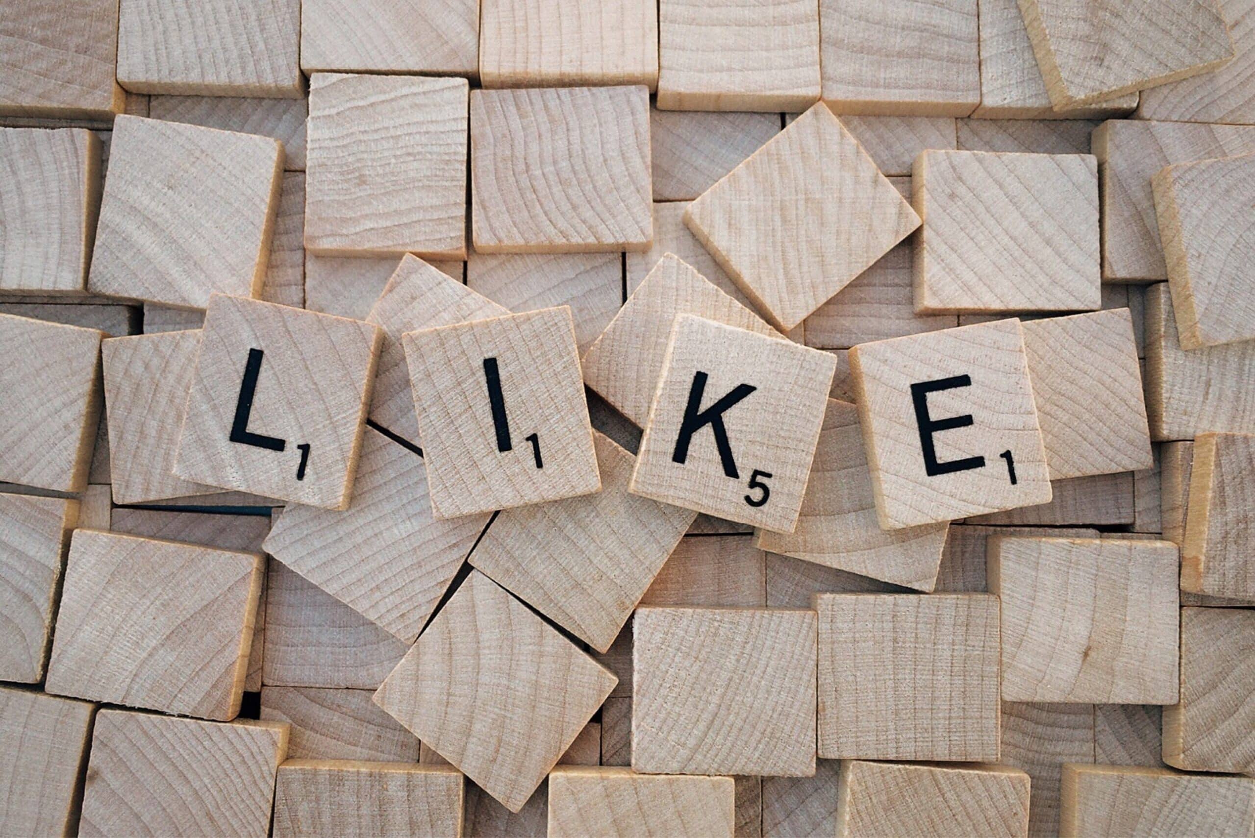Scrabble board showing the word 'like' to represent social media marketing for b2b businesses